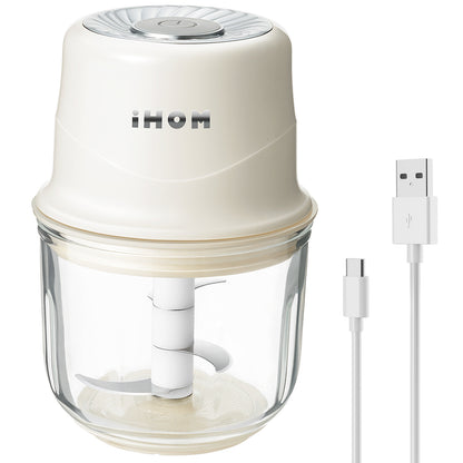 iHOM Garlic Chopper, IMC-3001E Electric Mini Chopper With 300ml Glass Bowl & Triple-layer Blade