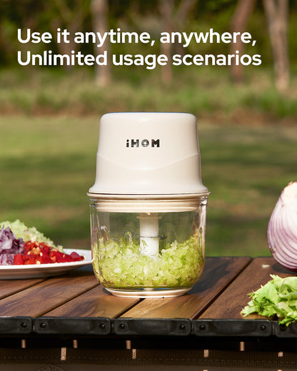 iHOM Garlic Chopper, IMC-3001E Electric Mini Chopper With 300ml Glass Bowl & Triple-layer Blade